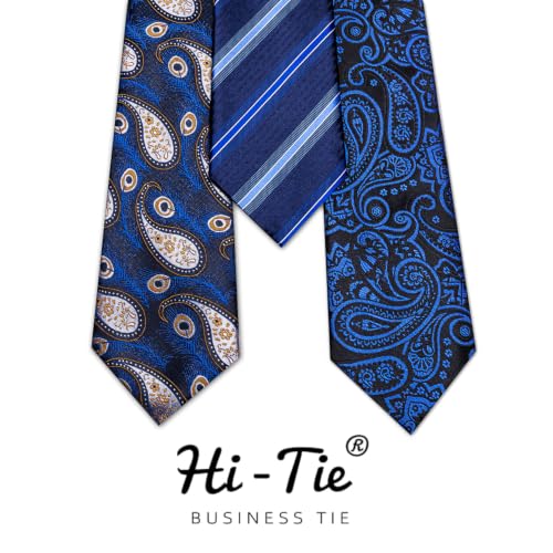 Image of Hi-Tie 3 Pcs Gift Box Mens Tie Set Necktie with Pocket Square Cufflinks Lapel Pin Silk Neck Tie Collection
