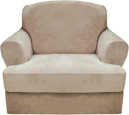 CUCRAF Funda para sofá con cojín en forma de T, 2 piezas, funda de terciopelo suave y grueso para sala de estar, protector de muebles lavable de