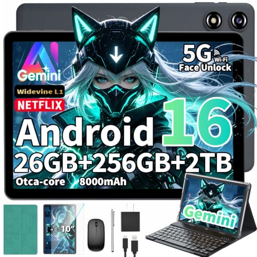 Image of YOBANSE 10 Inch Tablet, Android Tablet with Keyboard, 24GB RAM + 256GB ROM (2TB Expand), Tablets PC with 8-Core, Gemini AI, 5G WiFi, 8000mAh, BT5.0,GPS, 2-in-1 Tablets with Mouse, Case, Stylus,Green