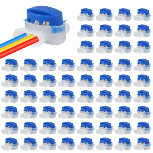 Meimom 60 Pack Waterproof IDC 314-Box Wire Connectors, 3-Way Self-Stripping Pigtail Locks for 22-14 AWG Cables, Outdoor Splice for Robotic Lawn Mowers & Irrigation Systems
