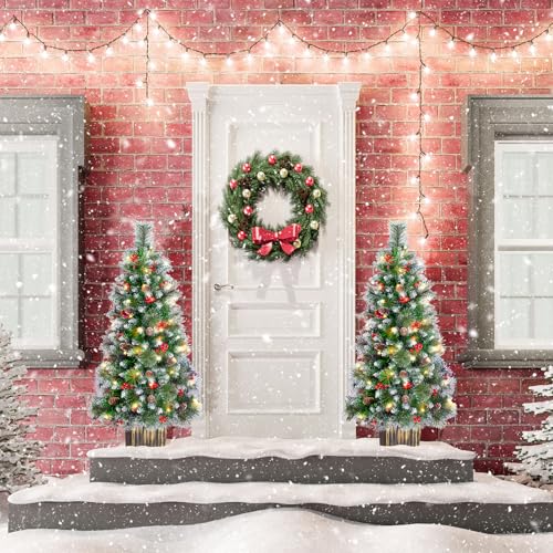 Laveve 4 Ft Outdoor Christmas Tree With Vintage Potted Base, Small Christmas Tree For 100 Led Lights, 8 Lighting Modes & Timer, Battery Operated Christmas Tree 2 Pack thumb #5