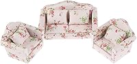 Vista 2 de Juego de muebles para casa de muñecas, 3 piezas, 1:12, casa de muñecas en miniatura, cojines de madera para sofá, sillón, kit de almohada, muebles