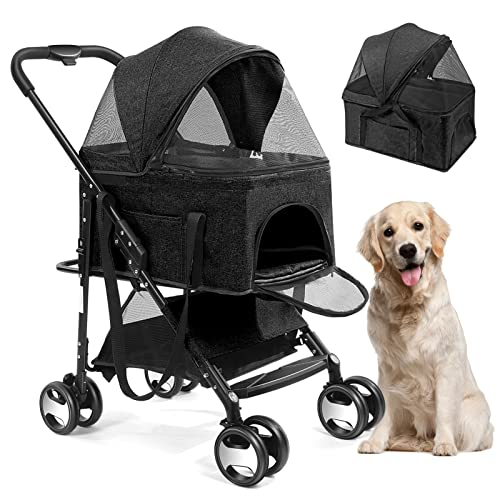 Wedyvko Haustier-Buggy, 3-in-1 Katzen- und Hunde-Buggy mit abnehmbarer Tragetasche, 4 Räder, faltbar, Rahmen aus Aluminiumlegierung, für kleine und mittelgroße Hunde Cover