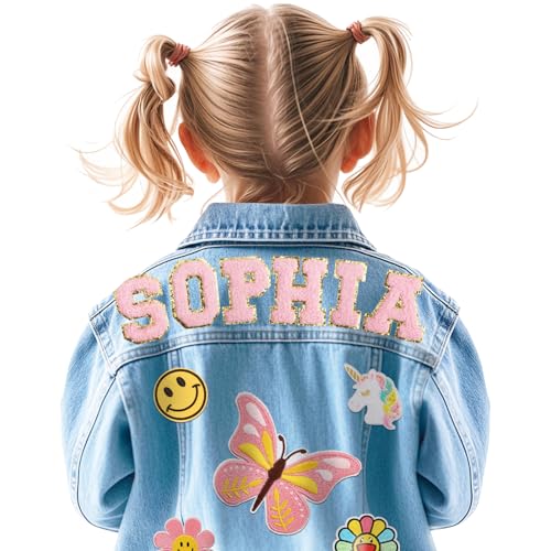 Personalized Kids Denim Jacket with Names, Custom Name Jeans Jacket, Little Big Girls Boys Spring&Fall Outerwear Jackets, 1-8 Year Old Girl Boy Birthday Christmas Gift