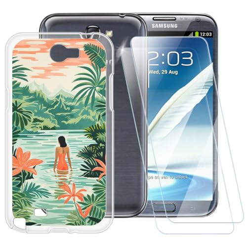 Funda con patrón de natación para mujer compatible con Samsung Galaxy Note 2 N7100 + [2 unidades] Protector de pantalla de vidrio templado, funda a prueba de golpes para Samsung Galaxy Note 2 N7100