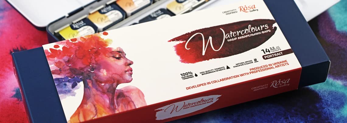 Rosa Gallery Aquarellfarben-Set, Portrait-Palette, volle Pfannen, 14 Farben, Metallgehäuse, extra feine professionelle Aquarellfarben