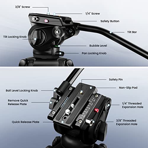 80" /203Cm Video Tripod Heavy Duty Tripod With 360° Fluid Head,Mactrem Aluminum Tall Tripods Professional Compatible With Canon Nikon Sony Dslr Camera Camcorder Telescope Bnoculars (Load 33Lb) #TOP2