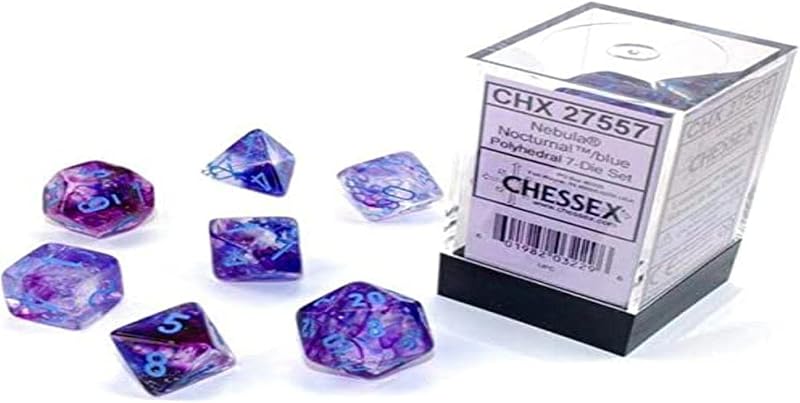 Nebula Polyhedral Dice Set Nocturnal with Blue Luminary (7 dice)
