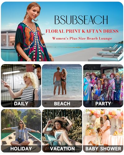 Bsubseach Kaftan Dresses for Women V Neck Butterfly Print Plus Size Batwing Sleeve Caftans Long Bathing Suit Cover Up3