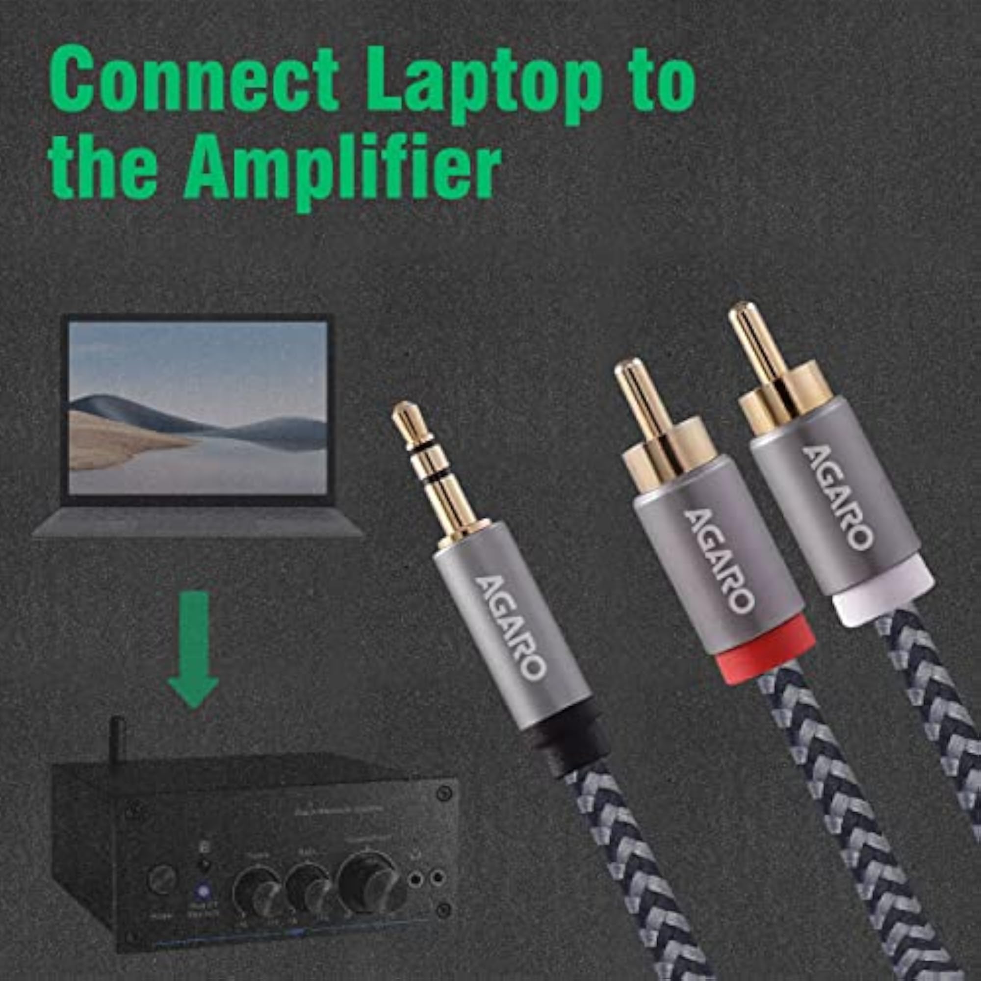 3.5 mm to Dual 6.35 mm RCA Cable Audio Adapter, 1M