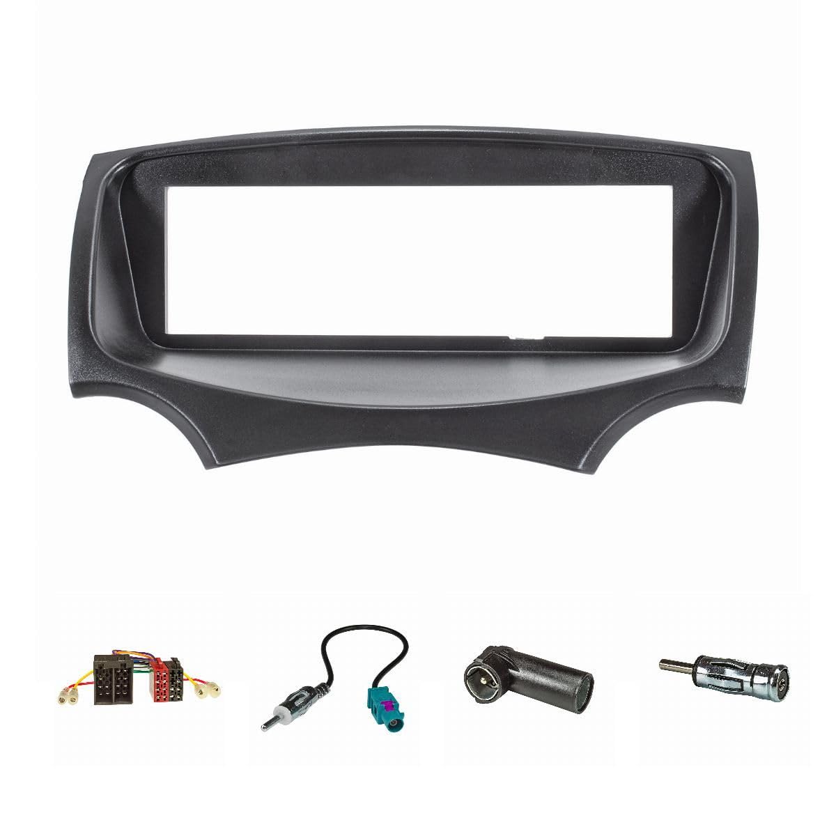 tomzz Audio 2415-051 Set di cornici radio compatibili con Ford KA RU8 My.2009-2017 nero con adattatore radio ISO Fakra Adattatore antenna DIN ISO