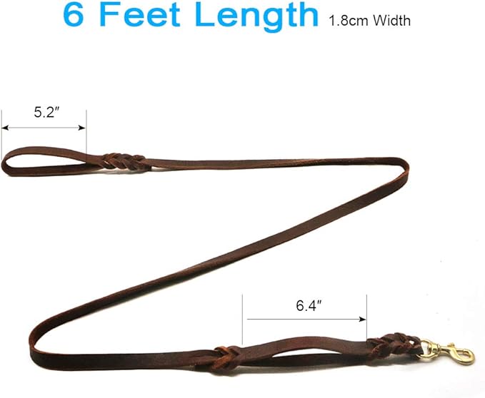 double handle leather dog leash