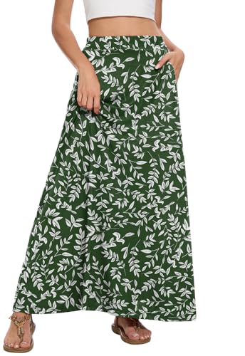 Image of Womens Maxi A-line Long Skirt Casual 2026 Elastic High Waist Flowy Skirts with Pockets