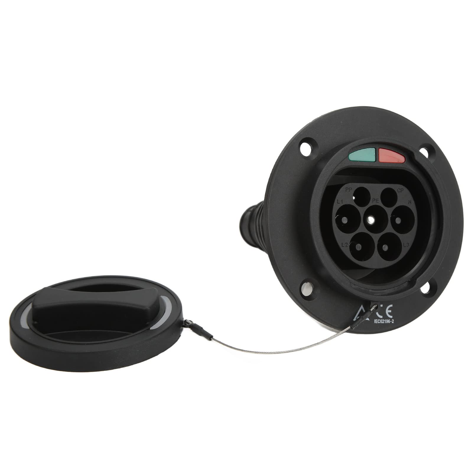 Keenso Type 2 EV Charging Adapter, IEC 62196‑2 Type 2 EV Charging Socket Single Phase 250V 16/32A AC IP54 Waterproof Universal for Electric Vehicles