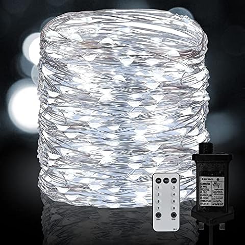 Chipark Plug in Fairy String Lights, 30M 300 LED Silver Wire Lights Mains Powered 8 Mode with Remote Timer Micro Firefly Lights for Bedroom Garden Wedding Party Christamas Decoration(Cool White) Cover