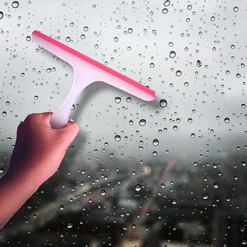 Image of Glass Window Squeegee with Strong Grip Handle and Hanging Support, Varied Colour Including Red and Clear