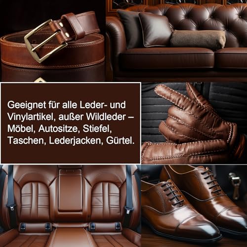 STARTSO WORLD Leder Reparatur Set Medium Braun mit Lederfett, 200ml Flüssigleder, Lederfarbe, Lederpflege Auto, Leder- & Vinyl-Reparaturset für Möbel, Couchen, Sofas, Autositze, Schuhe