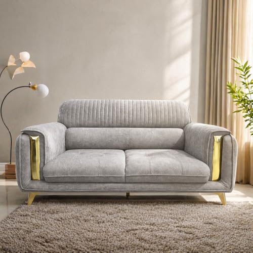 Image of Casaliving Gelio 3 Seater Sofa Set for Living Room (Grey Colour) Premium Fabric Sofa