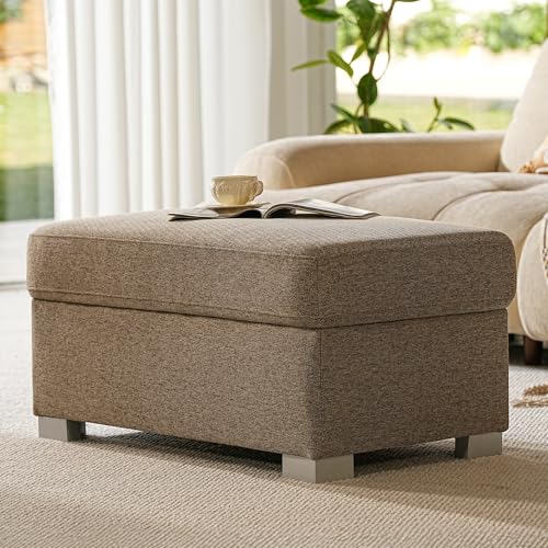 ModernMate Storage Ottoman Bench, 37.3 inches Large Rectangle Ottoman with Storage & Safety Hinge, Bedroom Bench with Solid Wood Leg, Upholstered Bench for Bedroom, Living Room, Entryway, Brown