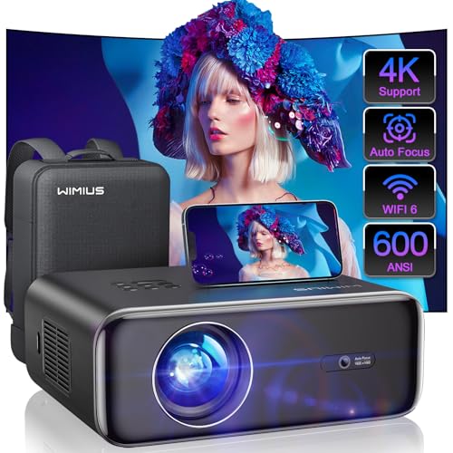 [Auto Focus/4K Support] Projector with WiFi 6 and Bluetooth 5.2, 600ANSI Native...