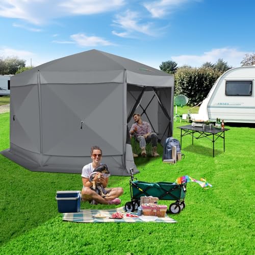 Image of COBIZI 15x15 FT Pop Up Gazebo - Canopy Tent, Large Gazebos On Clearance with Sidewalls, Screened in Gazebo,carpas para Patio,Portable Screen Tents for 12-15 Persons Outdoor Camping, Backyard, Gray