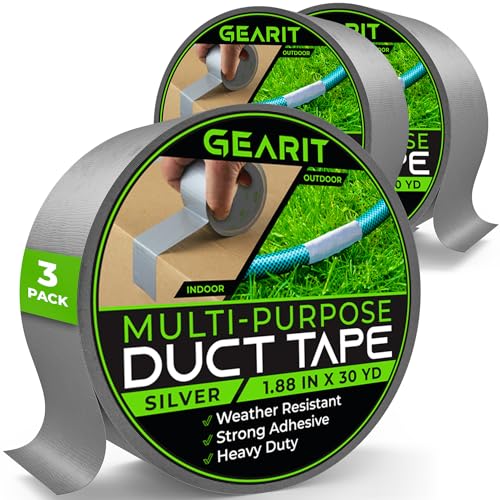 Image of GEARit Duct Tape with Heavy-Duty Adhesive (3-Pack, 1.88in, 30yd Each) Silver, Waterproof, Easy to Tear by Hand, Indoor Outdoor, Multi Surface Use, Professional Strength - 2 Inch, 3 Roll, 90 Feet