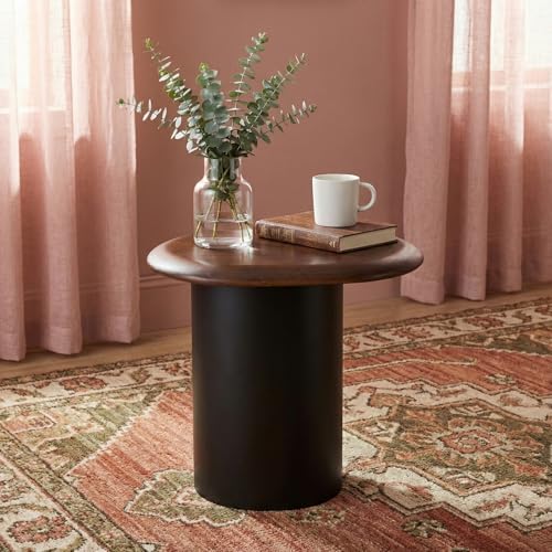 Image of Wakefit Contemporary Side Table | End Table for Living Room & Bedroom | Wooden Rustic Top with Metal Legs Sofa Side Table | Modern Space Saving Decor | Premium Multipurpose Nightstand | Lightweight