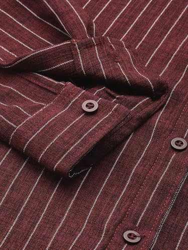 Image of The Indian Garage Co Men Slim Fit Striped Full Sleeves Cutaway Collar Casual Shirt