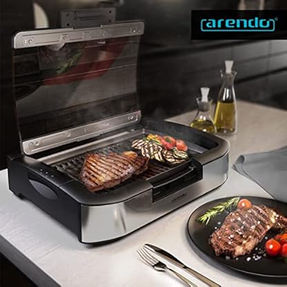Arendo - Gourmet Tischgrill Elektrogrill Edelstahl - 1800 W - mit Glasabdeckung - für Balkon Garten Indoor… – Bild 6