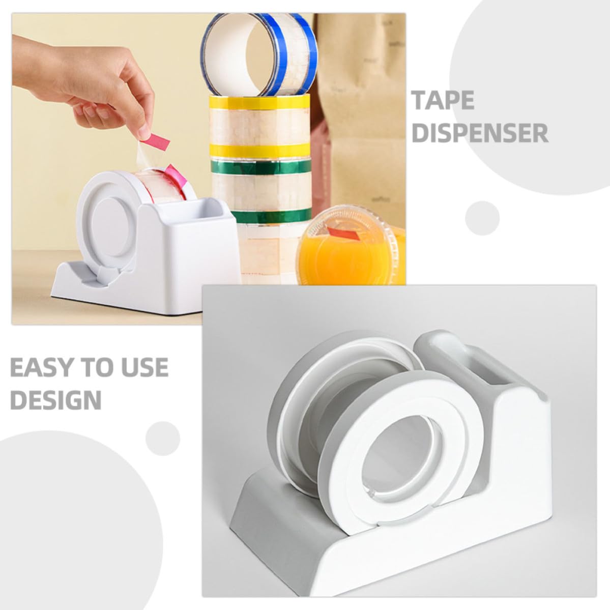 Dispenser da Scrivania in Plastica per Nastro Adesivo Bianco | Design Semplice e Moderno, Uso Pratico e Comodo, Formato da Tavolo per Ufficio