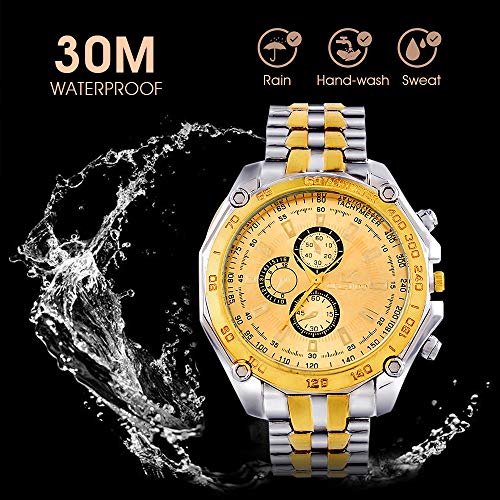 Souarts Mens Men Steel Round Analog Quartz Wrist Watch Gold Color Dial #TOP6