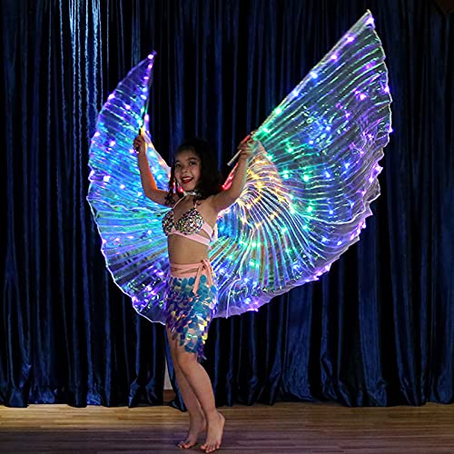 SUFUBAI Ailes de papillon lumineuses pour filles - Pour danse du ventre - Ailes d'ange - Châle - Pour enfants - Avec bâtons télescopiques - Pour festival et fête - Multicolore Cover