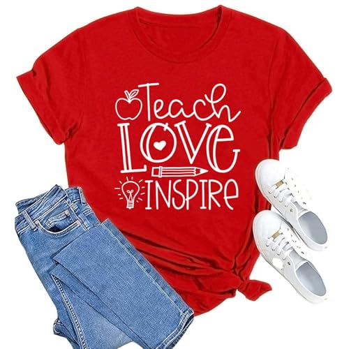 MAIHUN Womens Teacher Life Shirt Teach Love Inspire Tshirt Teach Tee Tops