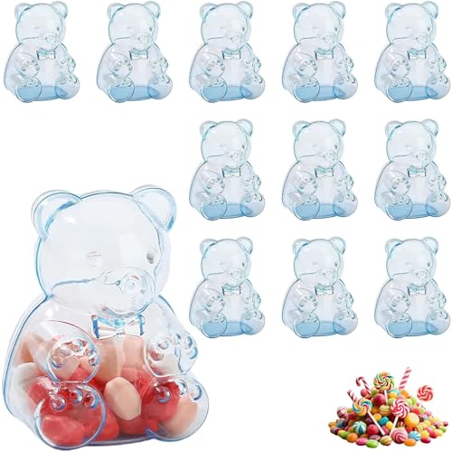 Lot de 12 boîtes à bonbons en plastique transparent réutilisables en forme d'ours en gélatine pour la Saint-Valentin, les fêtes, les dragées et...