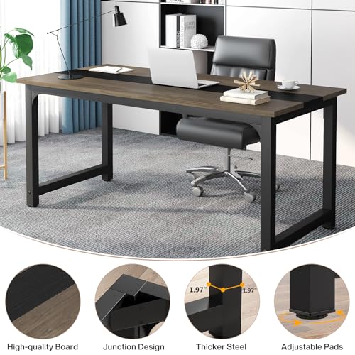 Image of Tribesigns 70.8 inch Executive Desk, Large Office Computer Desk with Thicken Frame, Modern Simple Workstation Business Furniture for Home Office, Vintage Grey /Black