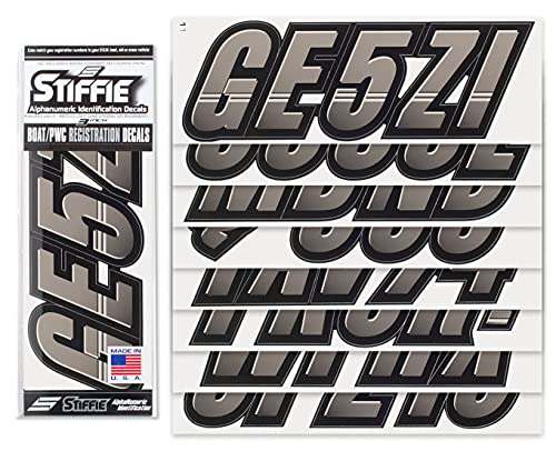 Image of STIFFIE Techtron Charcoal /Black 3 inch Boat & PWC Registration Decals • Numbers Letters Stickers