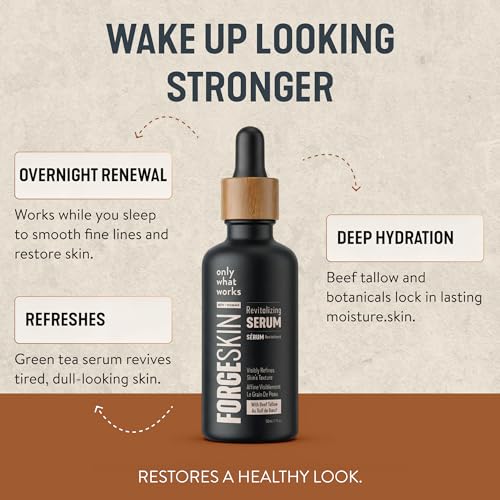 Image of FORGE SKIN Night Beef Tallow Serum for Men [TALLOW-BASED] - Facial Essence for Face Wrinkles with Essential Oils - Natural Green Tea Skincare for Radiance and Skin Hydration (1.7 OZ)