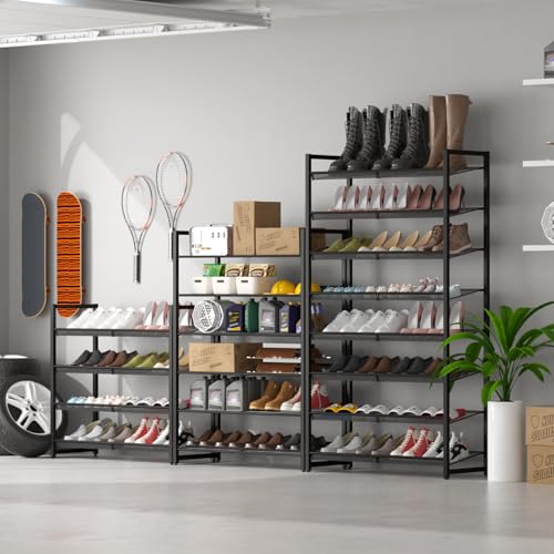 Image of Shoe Rack, 8-Tier Metal Shoe Organizer, Tall Shoe Rack for Closet,entryway,Garage, with Adjustable Flat or Angled Shelves, 32-40 Pairs,Shoes that can accommodate the Whole Family.