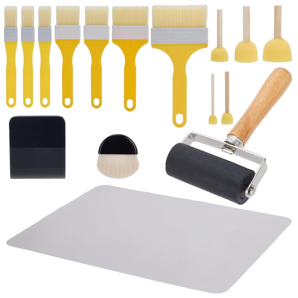 Kit de decoupage de 16 piezas con cepillos variados y mantel de silicona