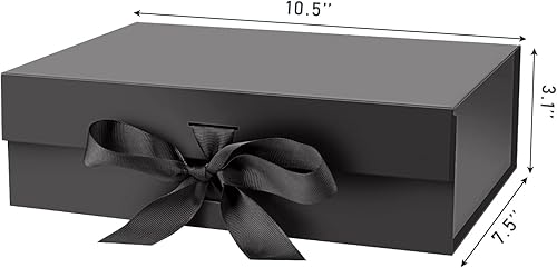 Miniatura 2 de Caja de regalo con tapa para regalos de 10.5 x 7.5 x 3.1 pulgadas con cinta y cierre magnético (paquete de 5) (negro)