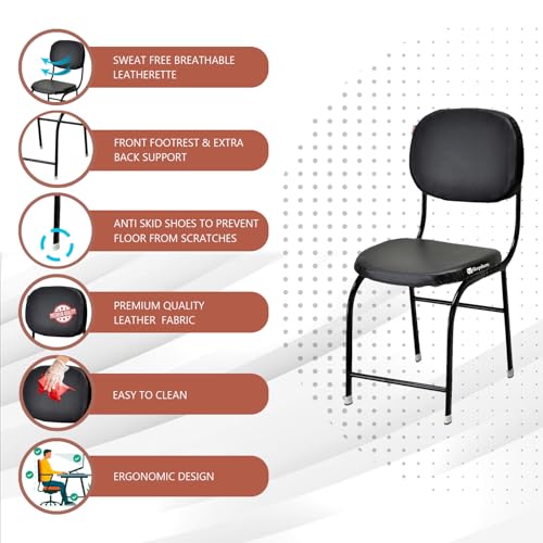 Image of Comfortable Office Study Computer Library Visitor Chair Without Arm Rest With Iron Frame And Cushion Seat Back, Chair Without Wheels, Black