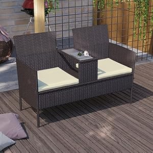 Garden Vida Wenen Love Seat Tuin Outdoor Patio Meubels Rotan Rieten Waterbestendig Zomer 2 Zitplaatsen (Bruin)