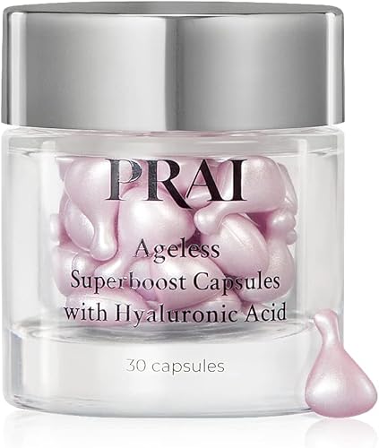 PRAI Beauty Ageless Superboost Cápsulas con ácido hialurónico  Apoyo antienvejecimiento para la piel, hidrata e hidrata  Mejora la elasticidad de la