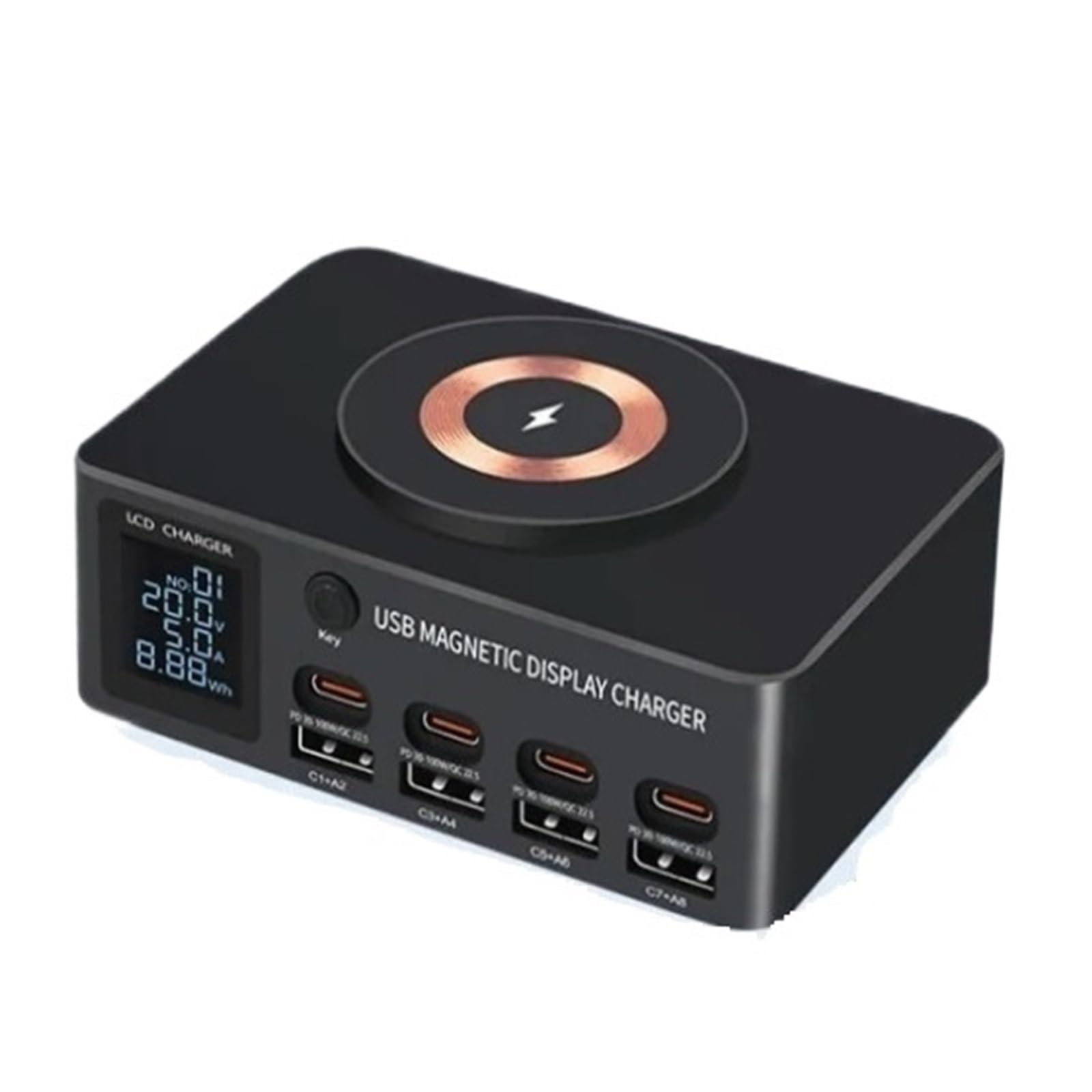 8-portowa Stacja Ładująca USB 140 W Typu C PD QC3.0 Wieloportowa Szybka Ładowarka Z Wyświetlaczem Bezprzewodowa 15