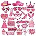 Elevizzle 30pcs Birthday Photo Booth Props Kit, Princess Theme Selfie Props Party Decorations,Hot Pink Happy Birthday Party Favors Supplies for Girls Women