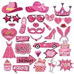 30pcs Birthday Photo Booth Props Kit, Princess Theme Selfie Props Party Decorations,Hot Pink Happy Birthday Party Favors Supplies for Girls Women - Image 2