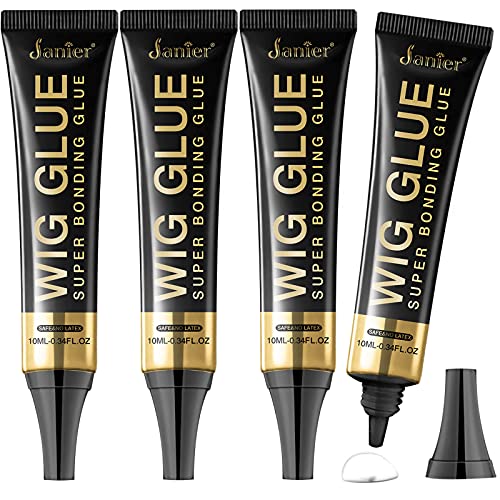 Janier Wig Glue 4 Bottles,Waterproof Wig Glue for Front Lace Wig,Invisible Lace Wig Glue,Strong Hold Wig Bonding Glue,Hair Replacement Adhesives,Portable Hair Glue Setâ€¦