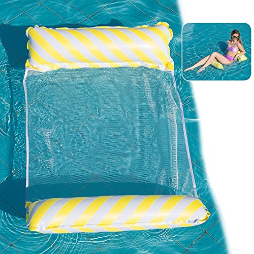Yisscen Amaca Gonfiabile,Multifunzione Amaca Gonfiabile per Piscina,Lettino Galleggiante Amaca di Acqua,Sdraio Piscina Materassino Mare Gonfiabile per Adulti Piscina Spiaggia(Giallo)