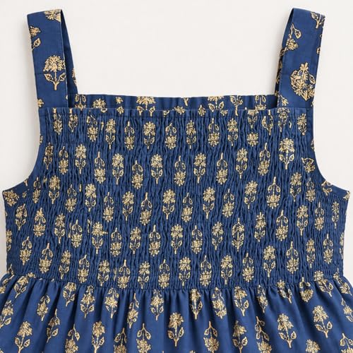 Image of The Magic Wand Kids Girls Printed Cotton Summer Dresses, Knee Length Sleeveless Casual Western Stylish One Piece Fit & Flared Frock for Beach & Vacations