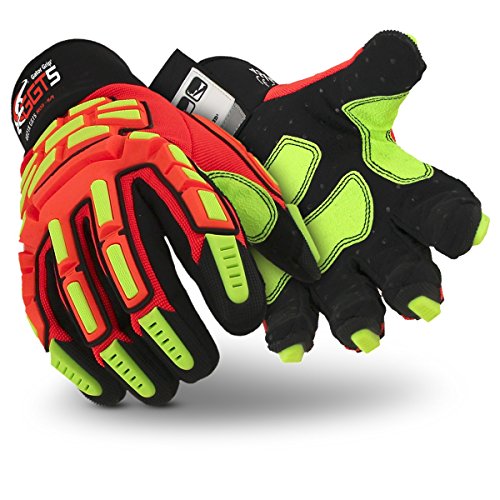 HexArmor GGT5 Series 4021X High Vis Work Gloves with Cut Resistance and Impact Protection, Medium, 1 Pair